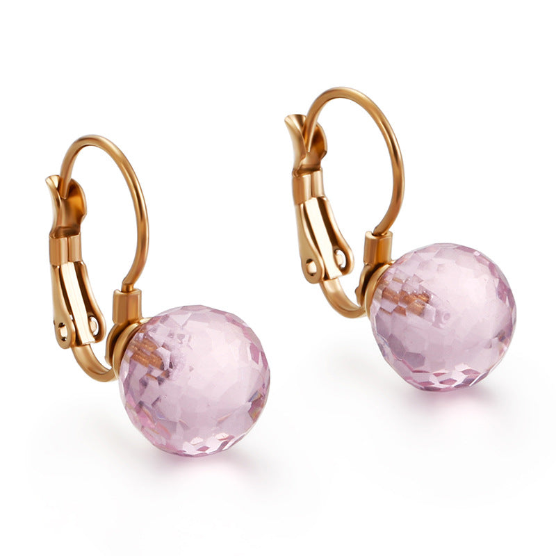 10mm Glass Crystal Ear Hooks Womens Titanium Steel Earrings