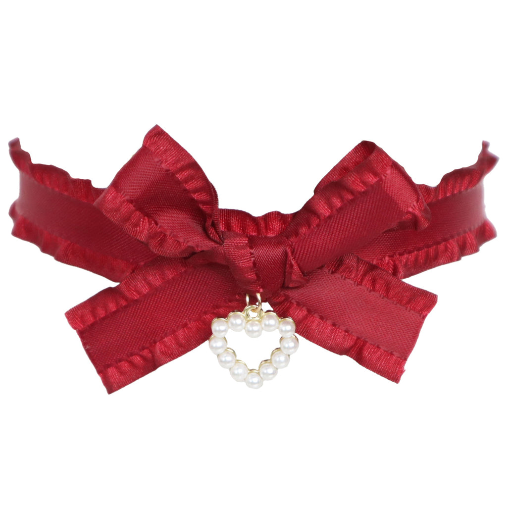 New Christmas Necklace With Burgundy Ribbon And Heart Design