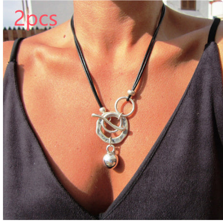 Bohemian Ring Leather Necklace OT Buckle Drop
