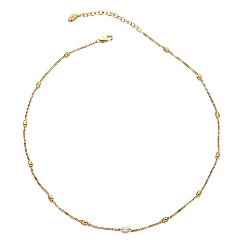 Minimalist And Cold Ins Style Fashionable Design Natural Stone Beaded Necklace