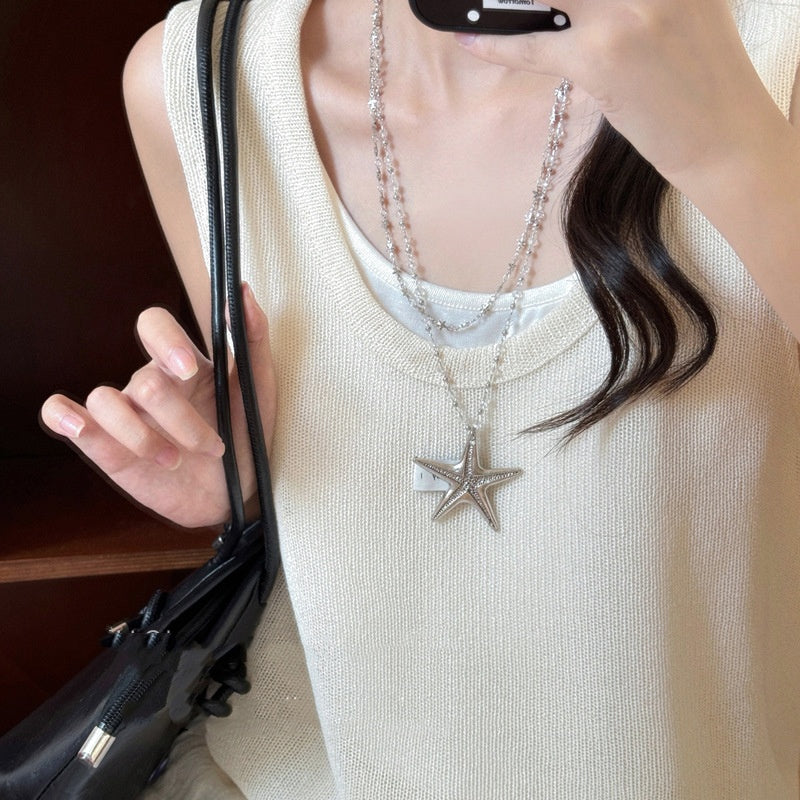 Double-layer Stacked Starfish Pendant Necklace For Women