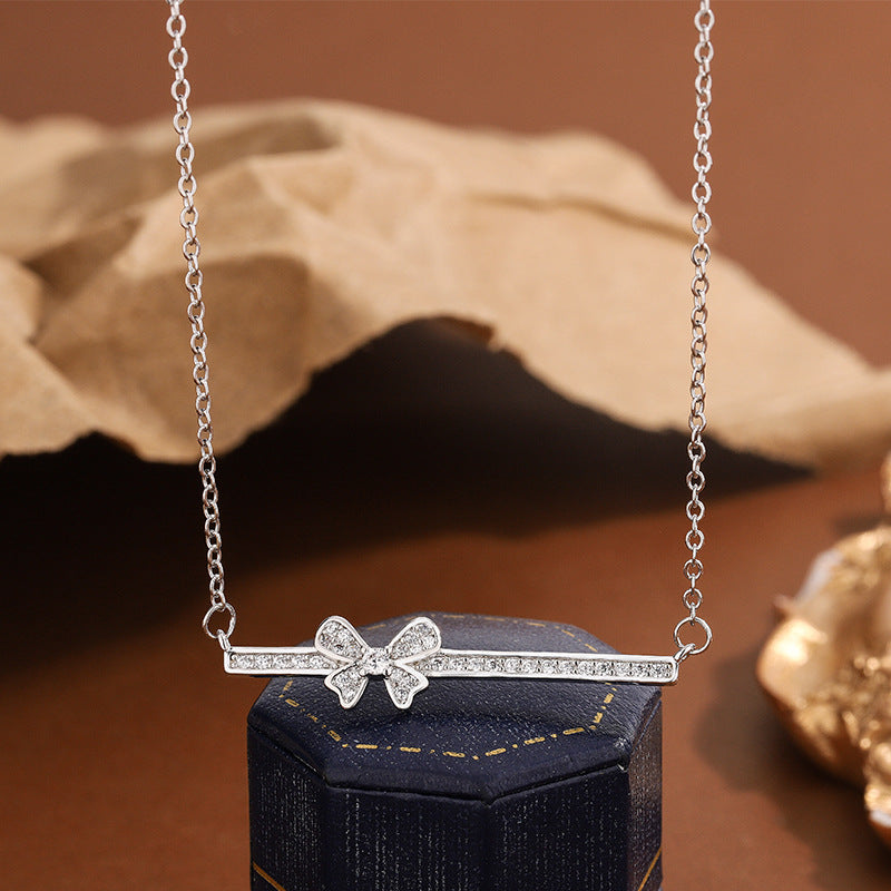 New Womens Stylish Bow Neckpiece Zircon Necklace