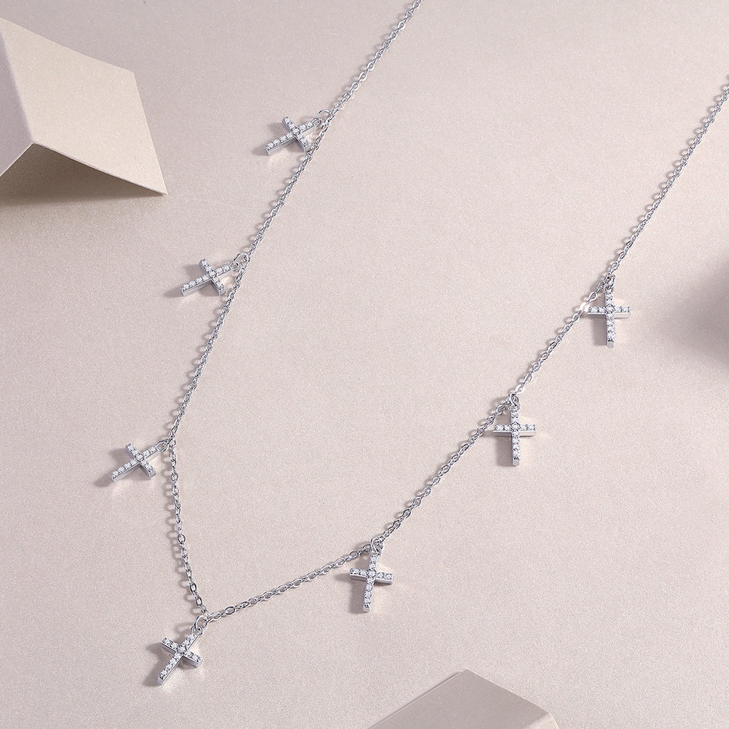 Holy Light Cross - A Fashionable And Light Luxury Jewelry Pendant Necklace Set With Top-quality Moissanite, S925 Silver Plated Platinum