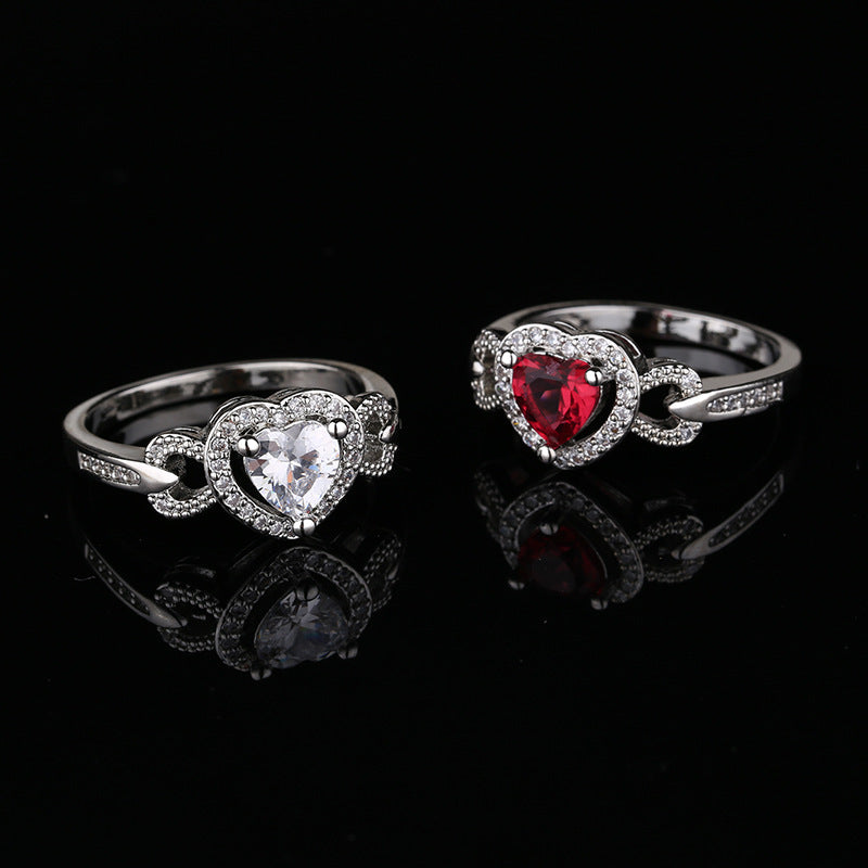 Ruby Silver Ring Women's Red Heart-shaped Wedding Ring Personalized Bracelet