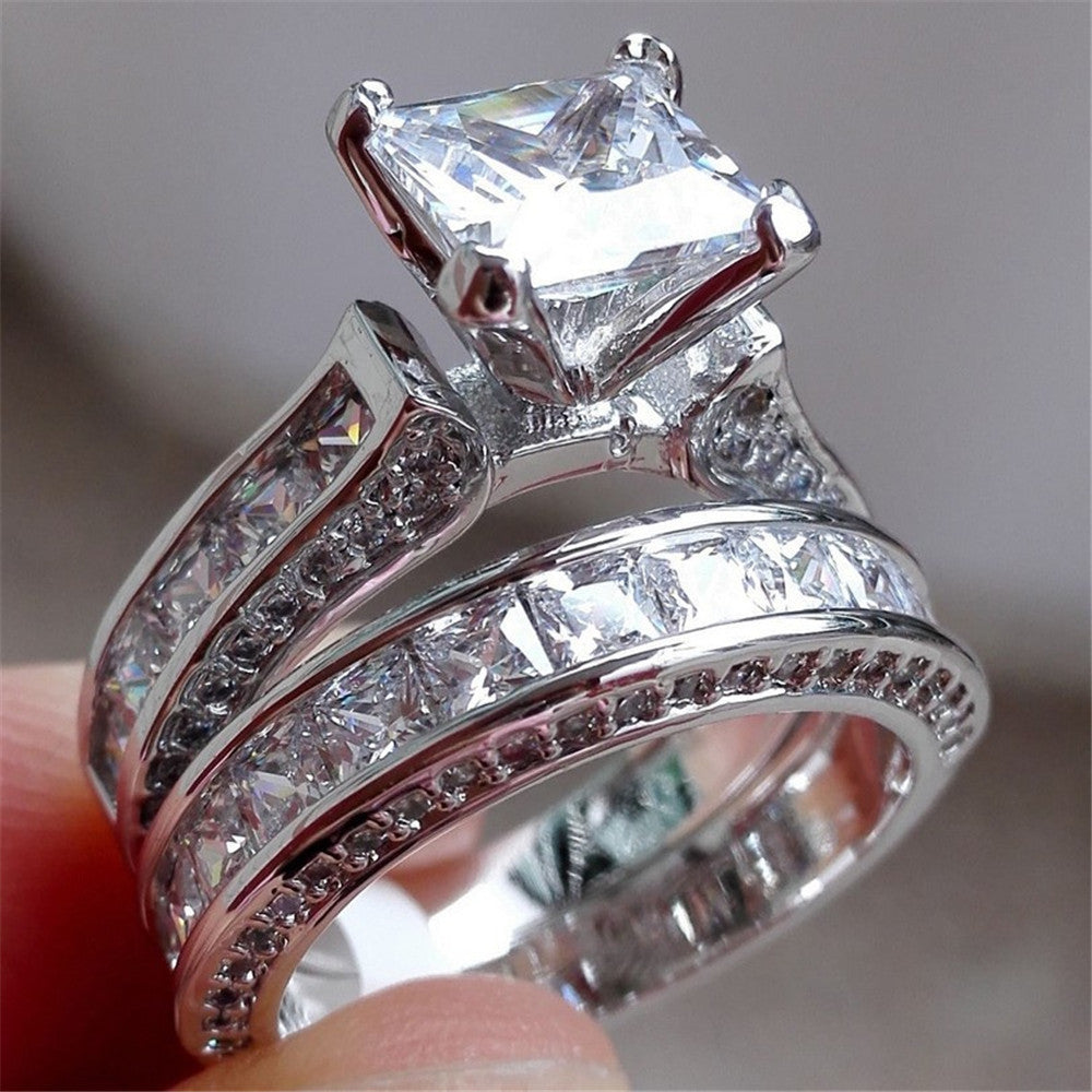 Diamond Ring New Style Charm Couple Rings His Her Silver Color Princess Cut CZ Anniversary Promise Wedding Engagement Ring Sets