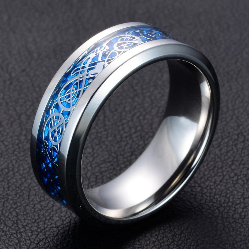 Blue or black Titanium Steel Dragon Ring