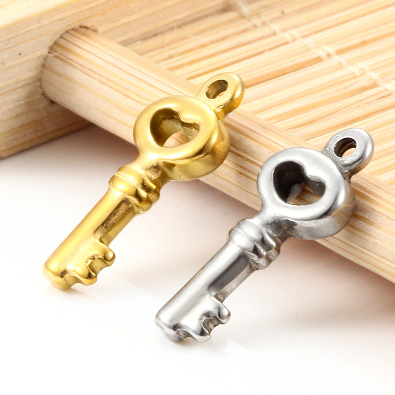 Stainless Steel Small Key Pendant With Vacuum-plated Gold Finish