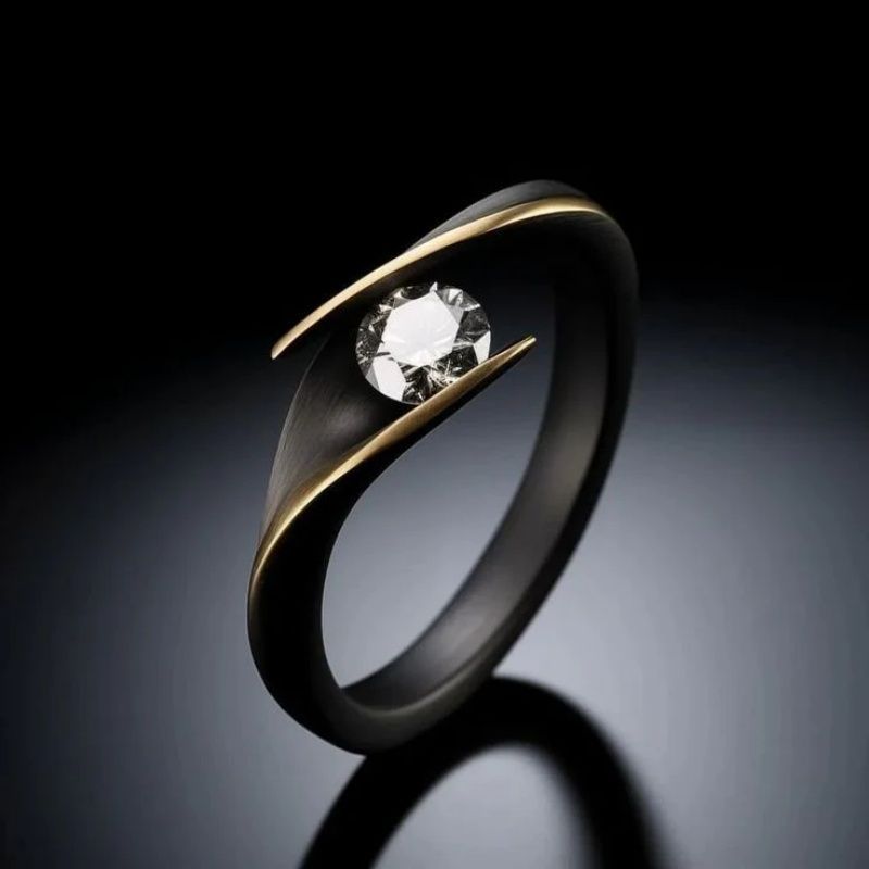Diamond Ring black Female Minimalist Retro Creative Diamond Studded Ring