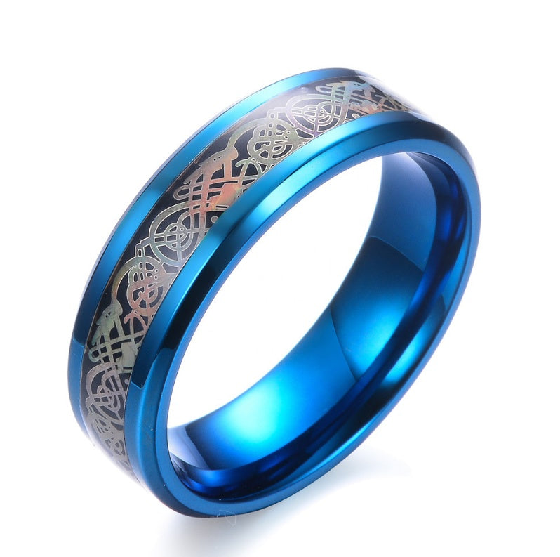 Blue or black Titanium Steel Dragon Ring