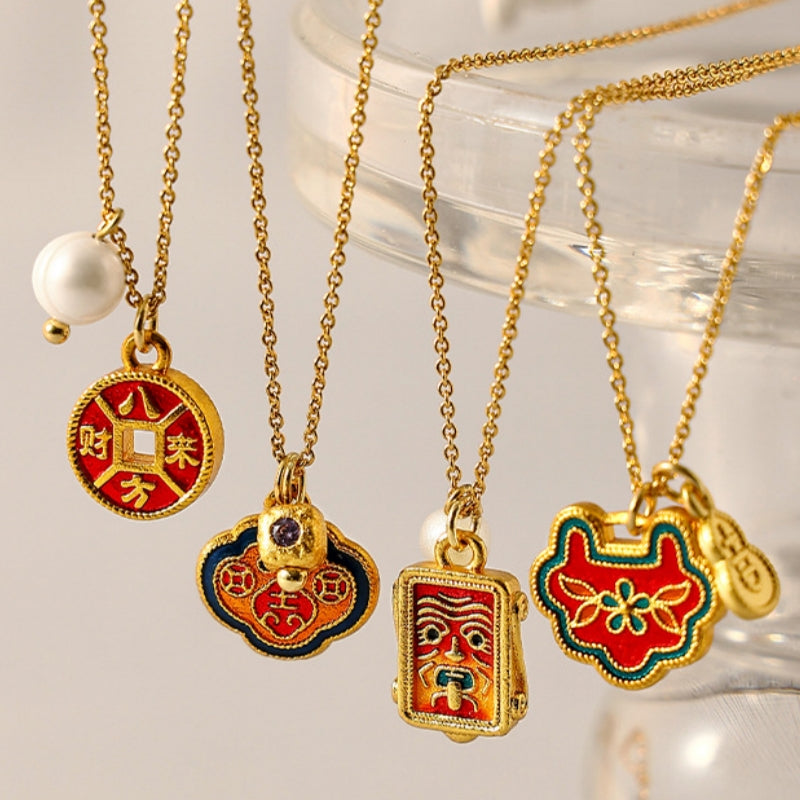 Fashionable Dopamine National Style Enamel Pendant Necklace