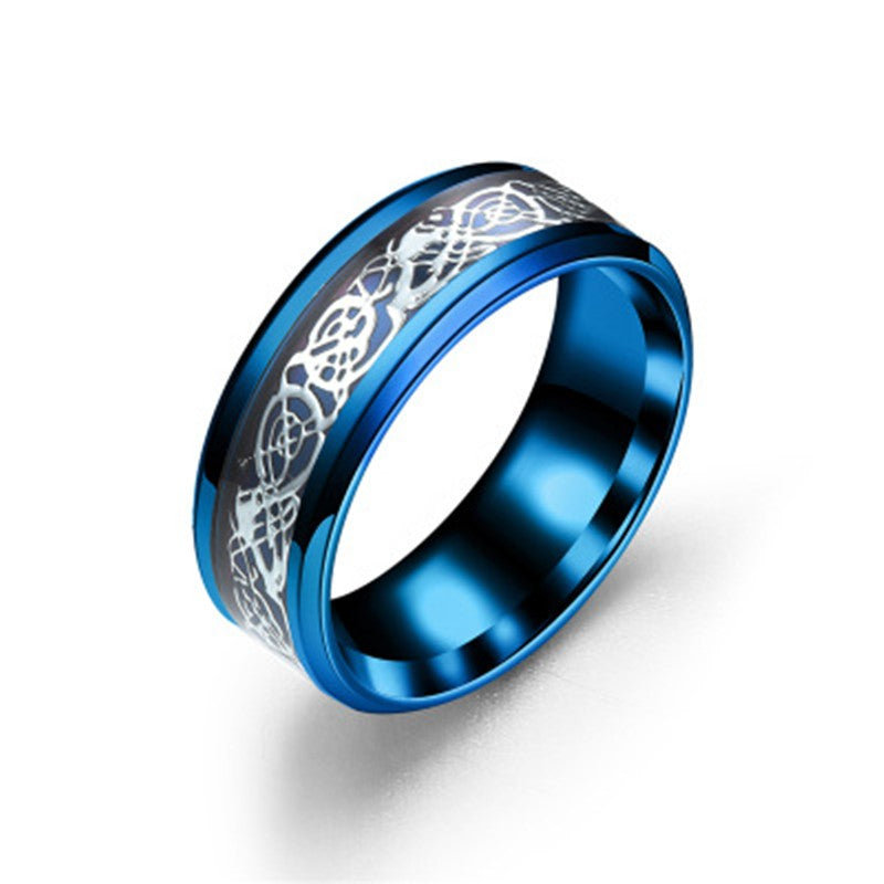 Blue or black Titanium Steel Dragon Ring