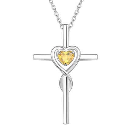 Cute Necklace With Twelve Birthstone Cross And Heart Pendant