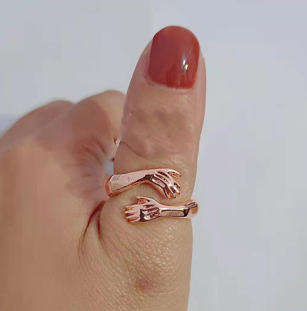Gold and Silver Ring Simple And Creative Love Hands Embracing Ring