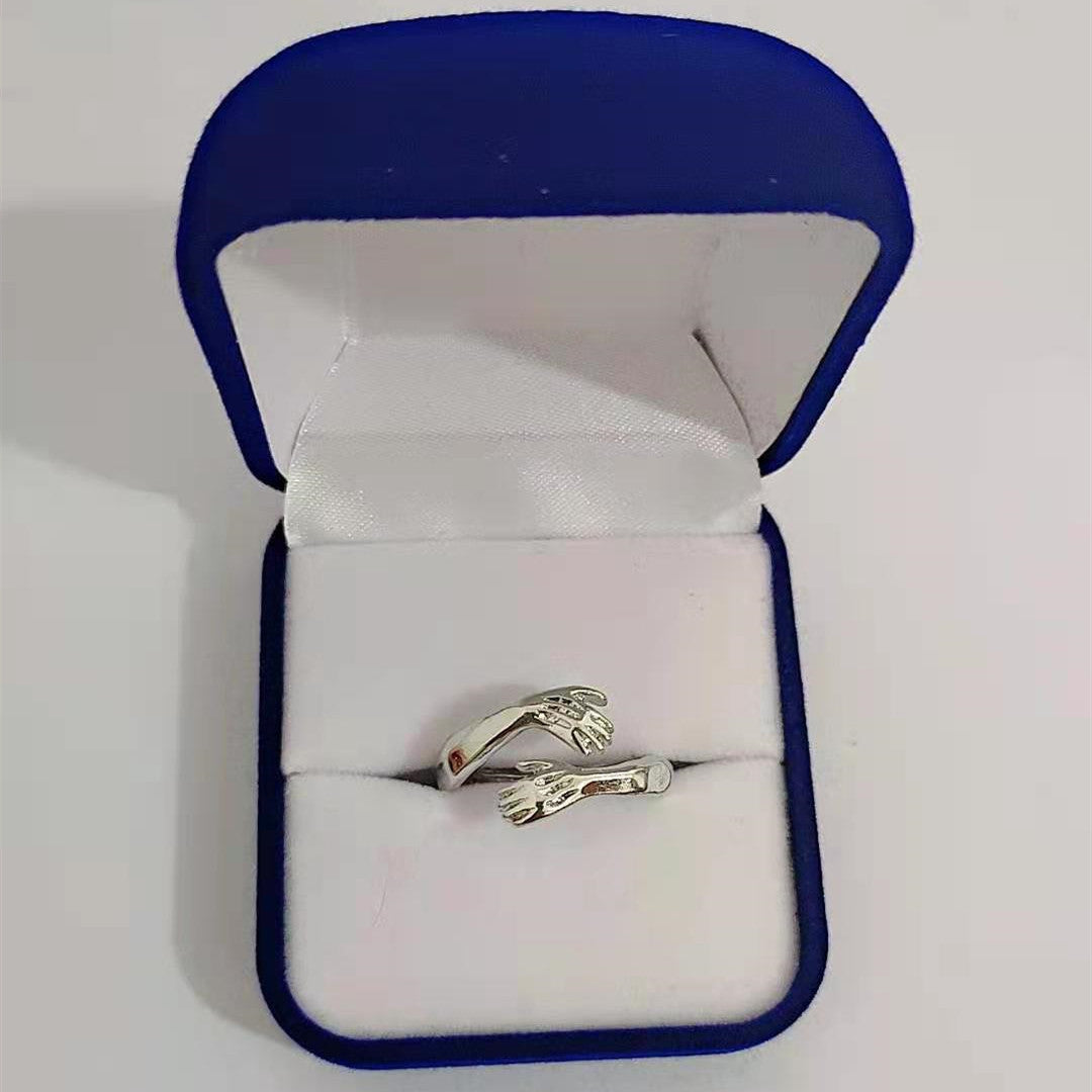 Gold and Silver Ring Simple And Creative Love Hands Embracing Ring