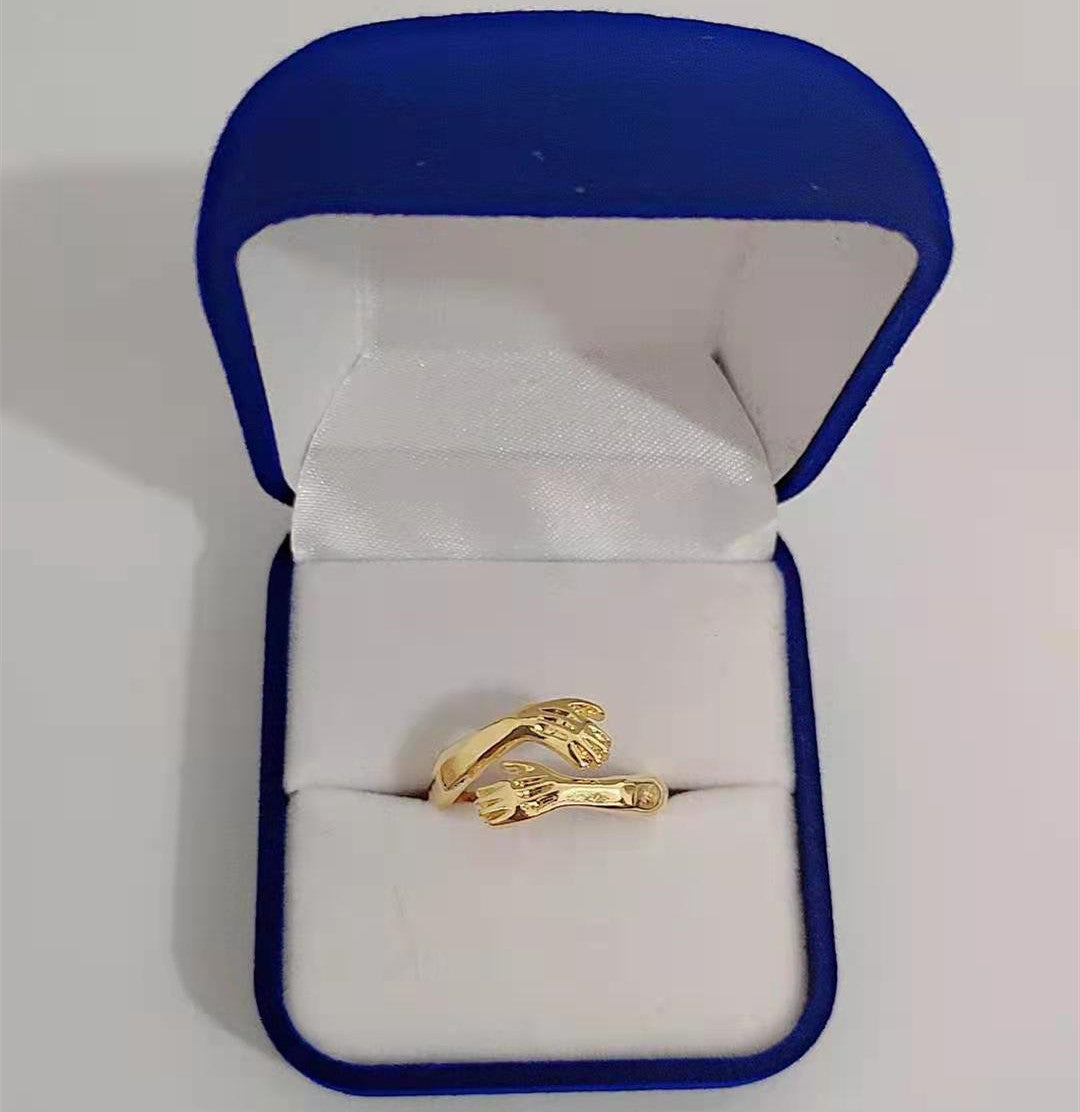Gold and Silver Ring Simple And Creative Love Hands Embracing Ring