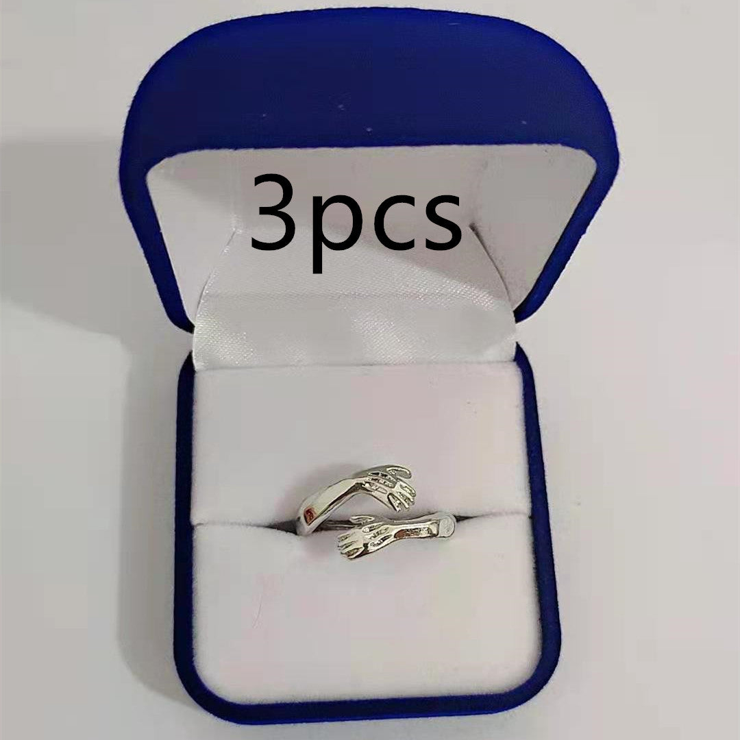 Gold and Silver Ring Simple And Creative Love Hands Embracing Ring