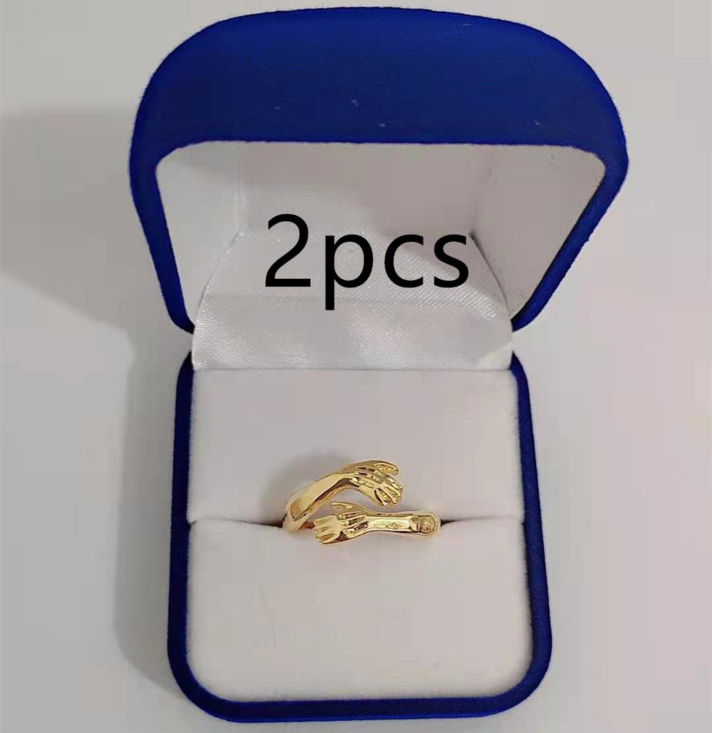Gold and Silver Ring Simple And Creative Love Hands Embracing Ring