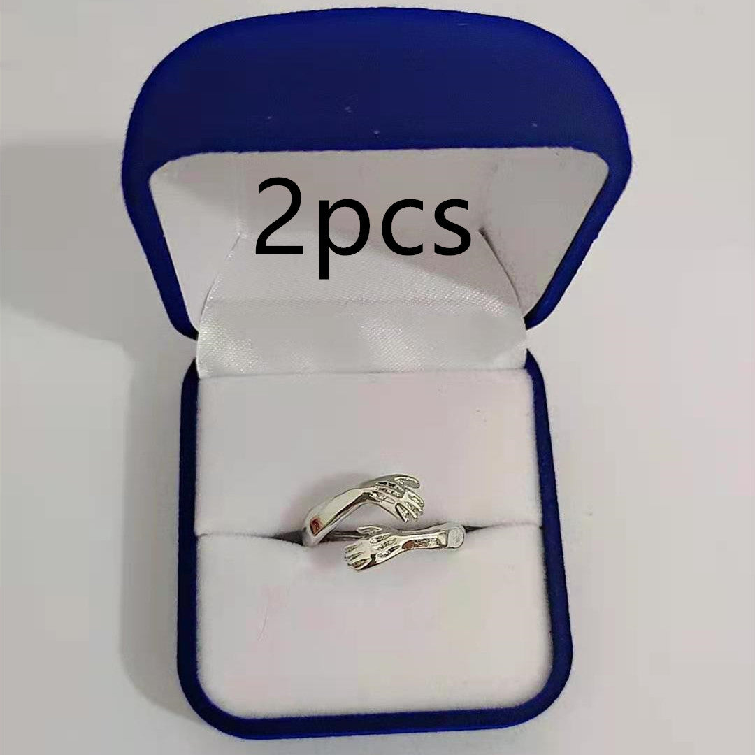 Gold and Silver Ring Simple And Creative Love Hands Embracing Ring