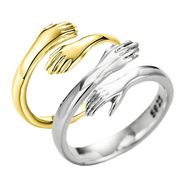 Diamond Ring Alloy Simple Hands Hug Ring Opening Adjustable Jewelry