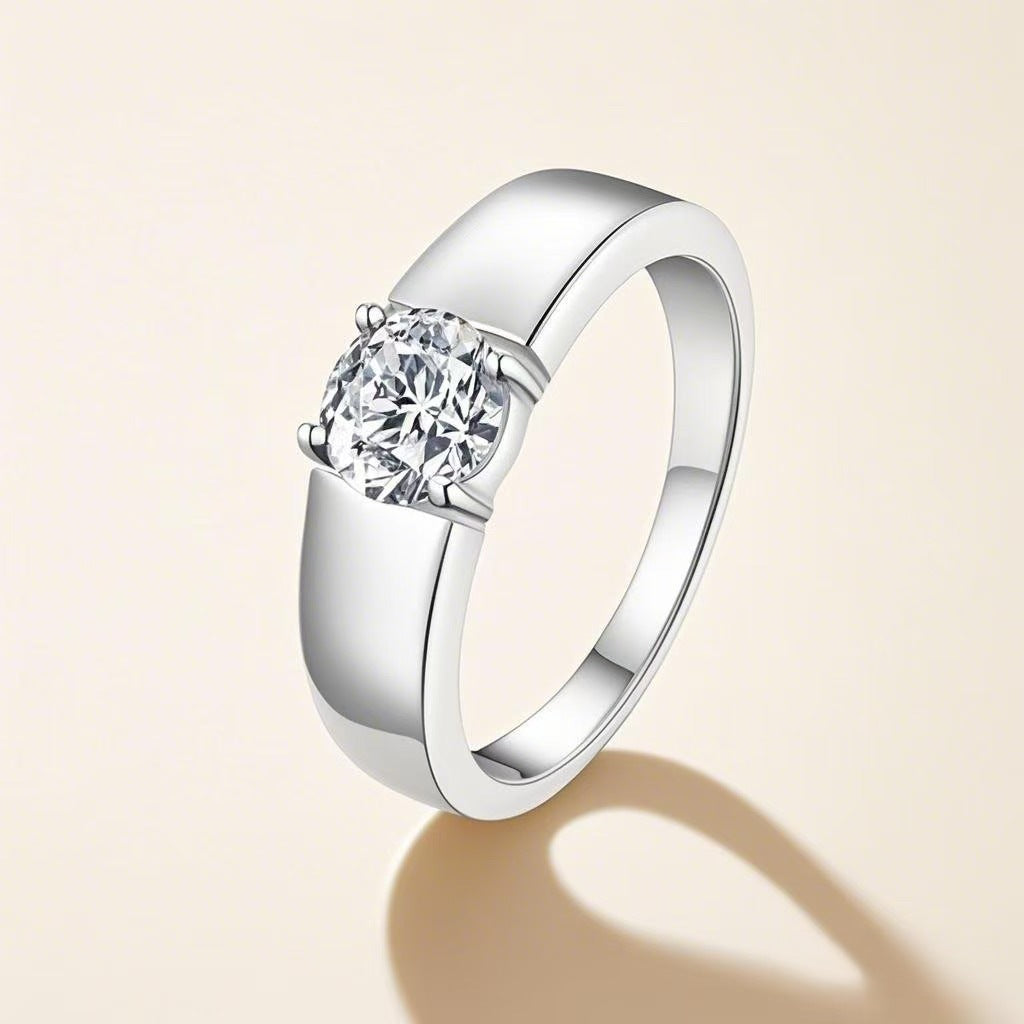 Diamond Ring Sterling Silver Moissanite Ring Temperament Adjustable Opening