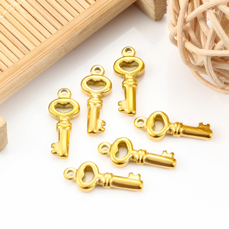 Stainless Steel Small Key Pendant With Vacuum-plated Gold Finish