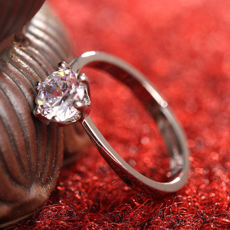 Silver Diamond Ring Simulation Women's Ring Moissanite Couple Couple Rings SATINE Six-claw