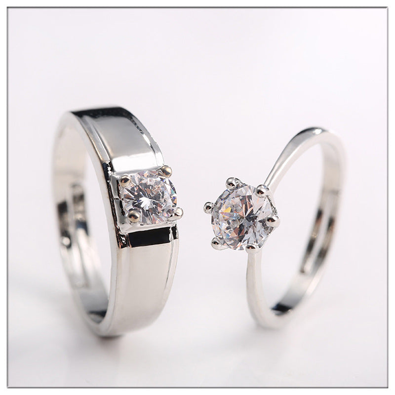 Silver Diamond Ring Simulation Women's Ring Moissanite Couple Couple Rings SATINE Six-claw
