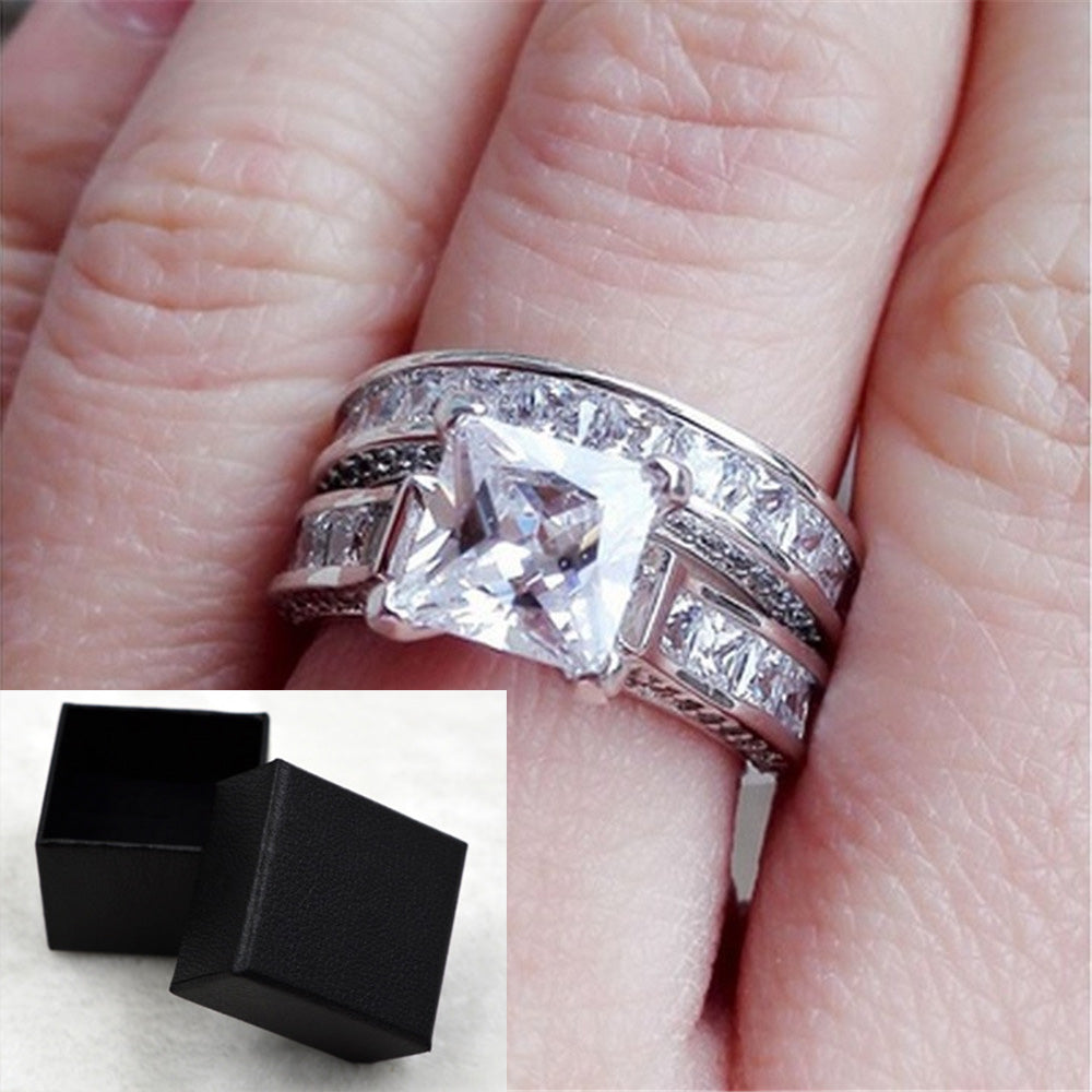 Diamond Ring New Style Charm Couple Rings His Her Silver Color Princess Cut CZ Anniversary Promise Wedding Engagement Ring Sets