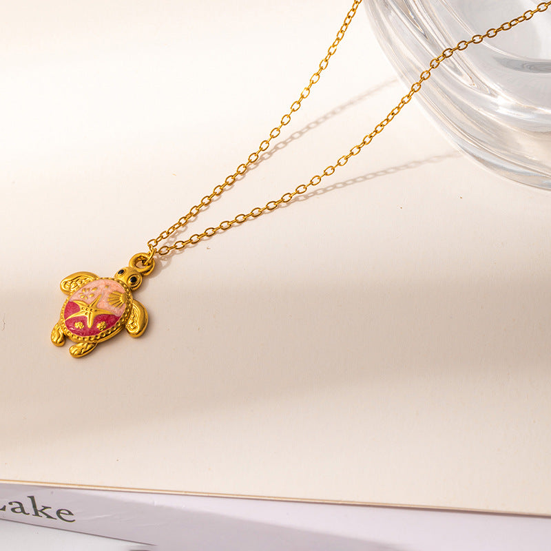 Womens Painted Pentagram Turtle Pendant Necklace