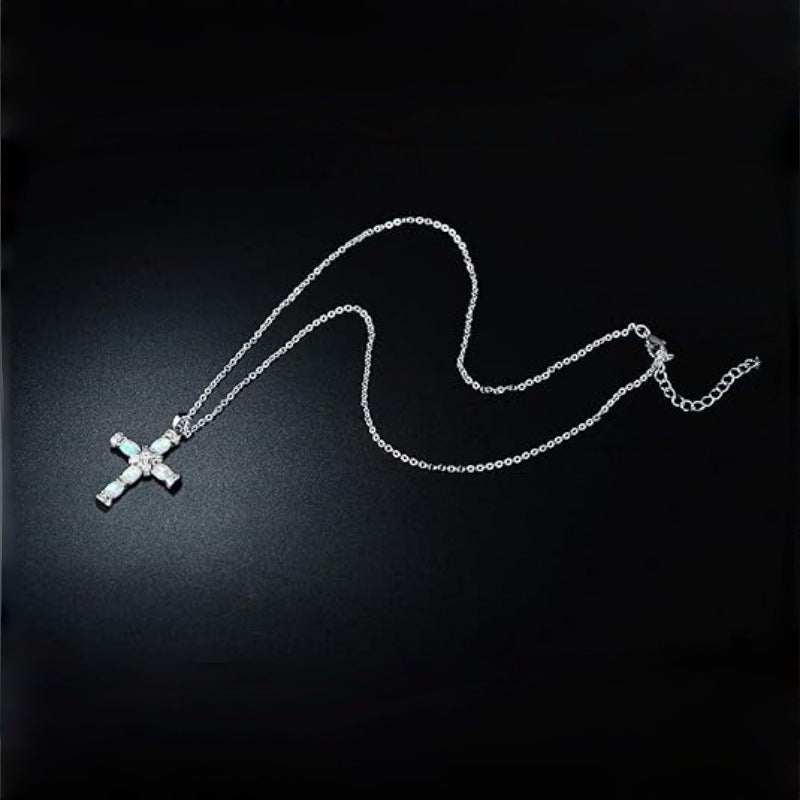 Womens Opal-Imitation Cross Pendant Necklace
