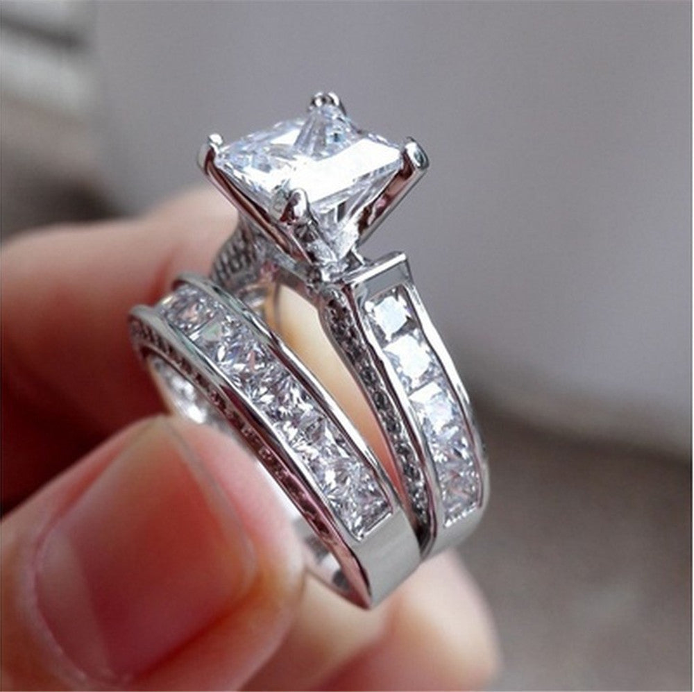 Diamond Ring New Style Charm Couple Rings His Her Silver Color Princess Cut CZ Anniversary Promise Wedding Engagement Ring Sets
