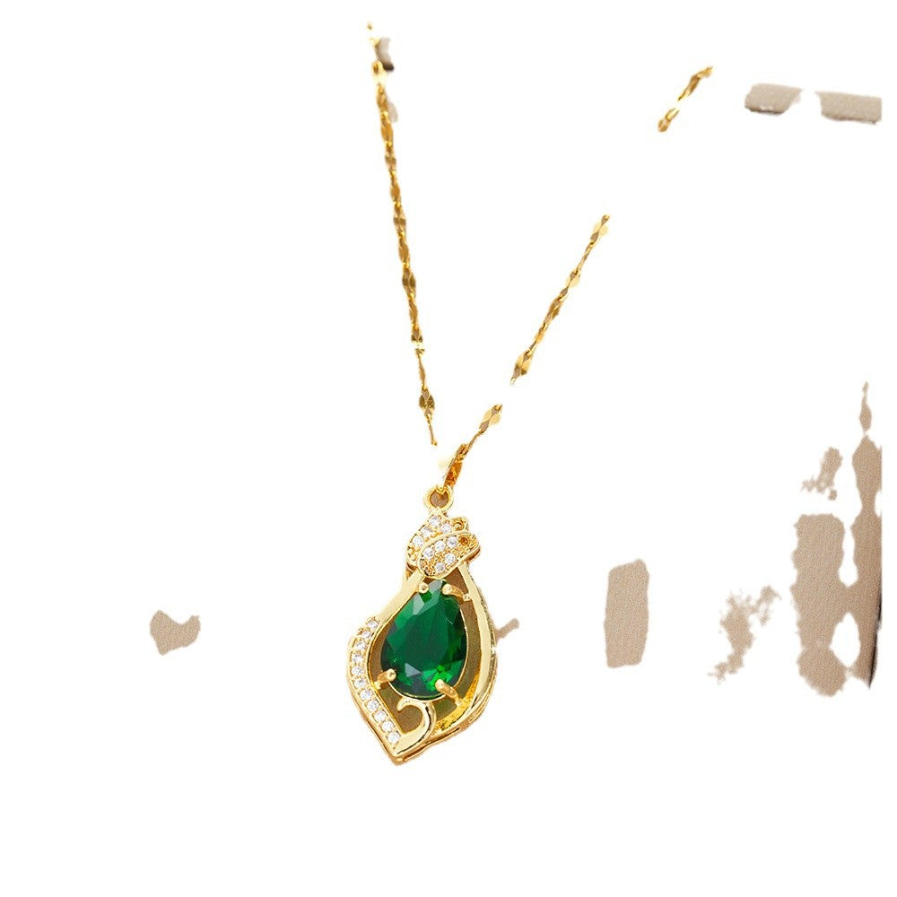 New Sophisticated Green Waterdrop Zircon Necklace For Women