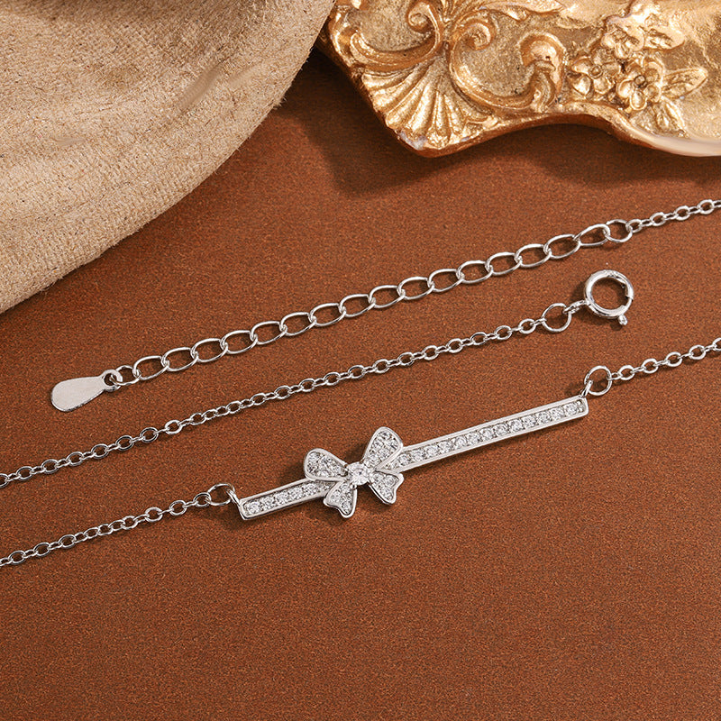 New Womens Stylish Bow Neckpiece Zircon Necklace