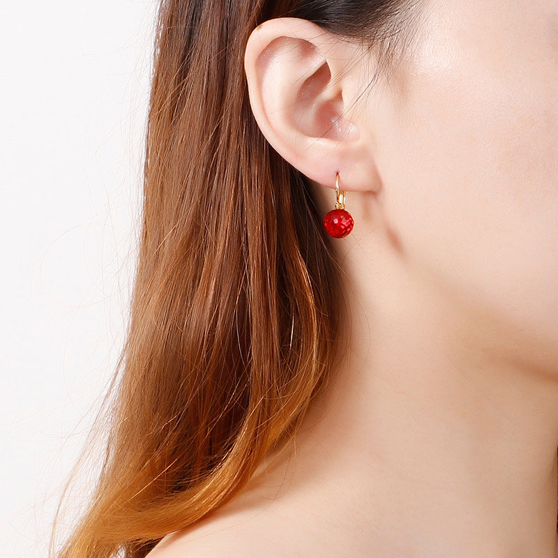 10mm Glass Crystal Ear Hooks Womens Titanium Steel Earrings