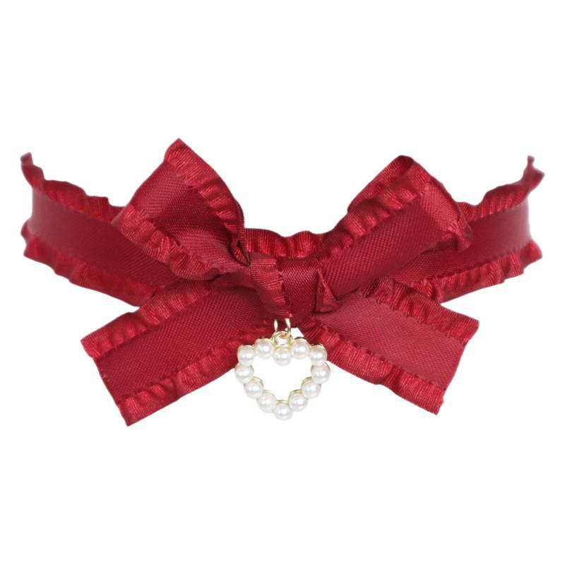 New Christmas Necklace With Burgundy Ribbon And Heart Design