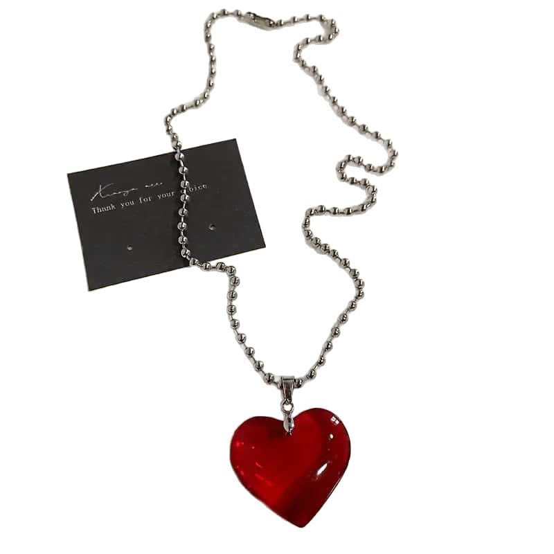 Red Heart Thorn Cross Necklace Hip-Hop Punk Style