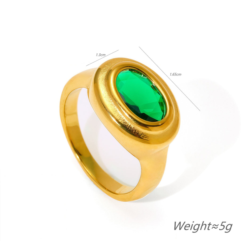 Retro Oval Green Zircon Titanium Steel Ring