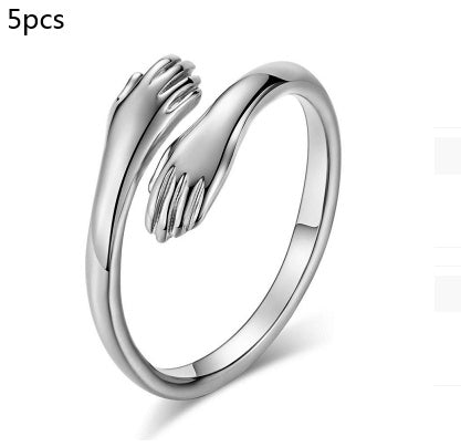 Diamond Ring Alloy Simple Hands Hug Ring Opening Adjustable Jewelry