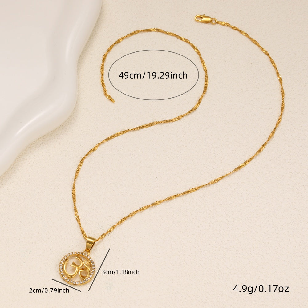 1pcs Fashionable Inlaid Circular Pendant Necklace, Personalized Symbol Yoga Necklace, Suitable For Women's Daily Holiday Wear
