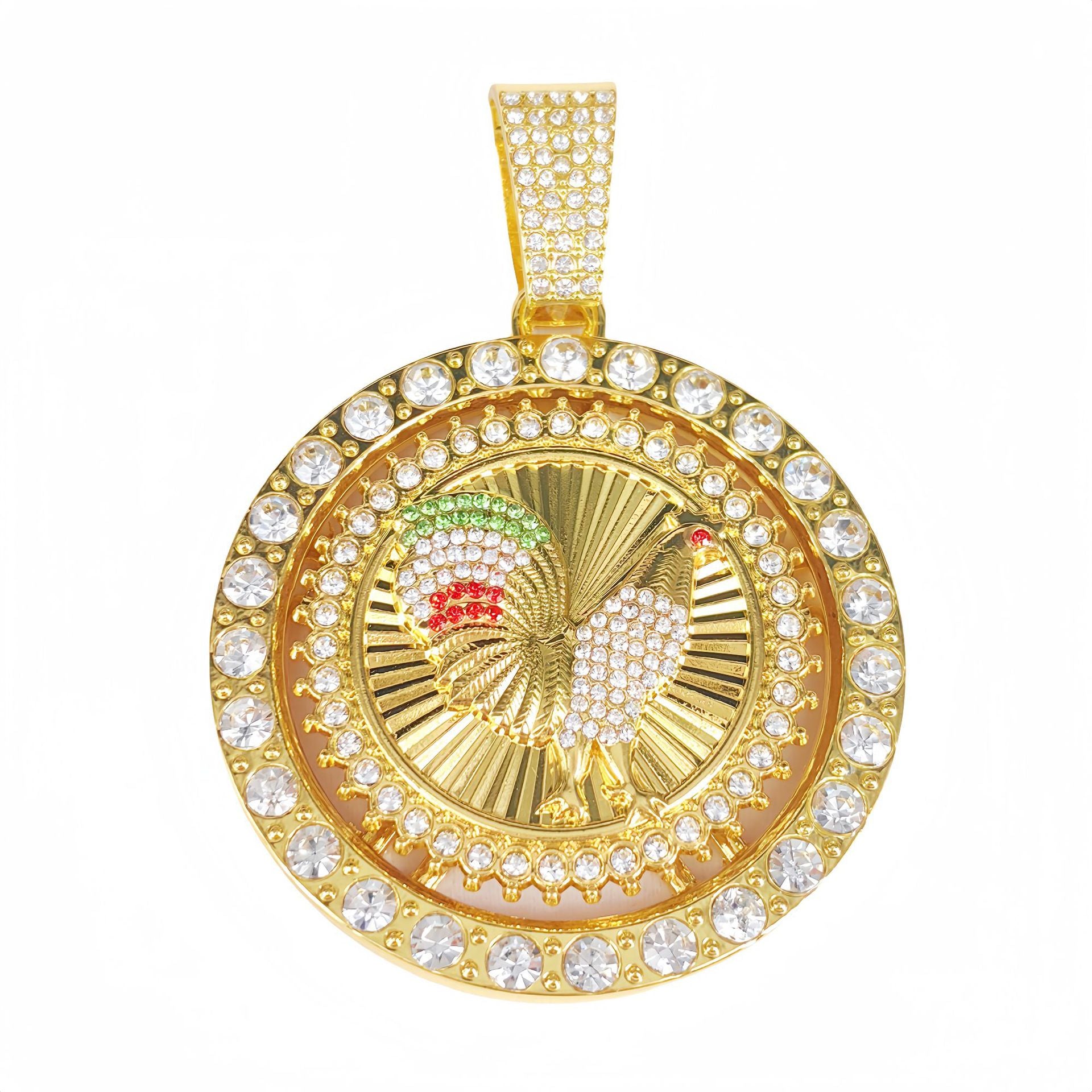 New Diamond Studded Rotatable Rooster Round Pendant