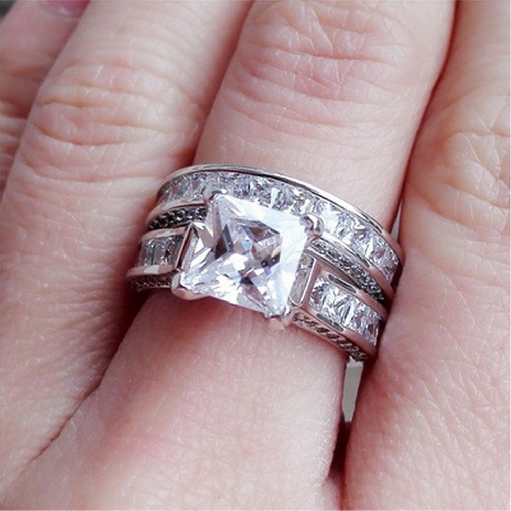 Diamond Ring New Style Charm Couple Rings His Her Silver Color Princess Cut CZ Anniversary Promise Wedding Engagement Ring Sets