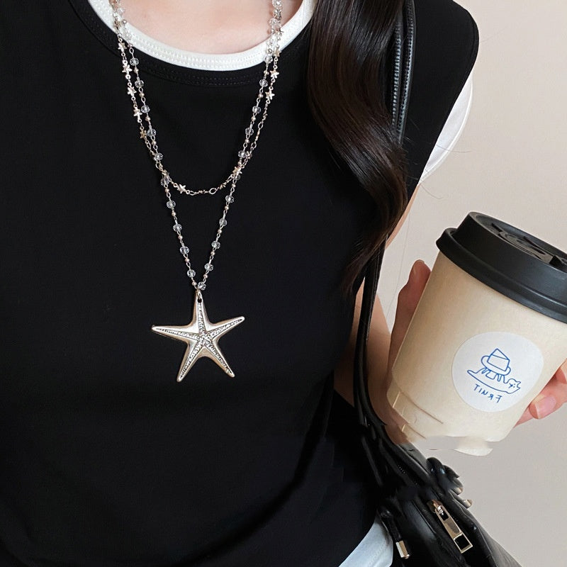Double-layer Stacked Starfish Pendant Necklace For Women