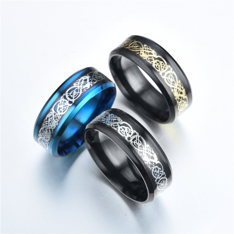 Blue or black Titanium Steel Dragon Ring
