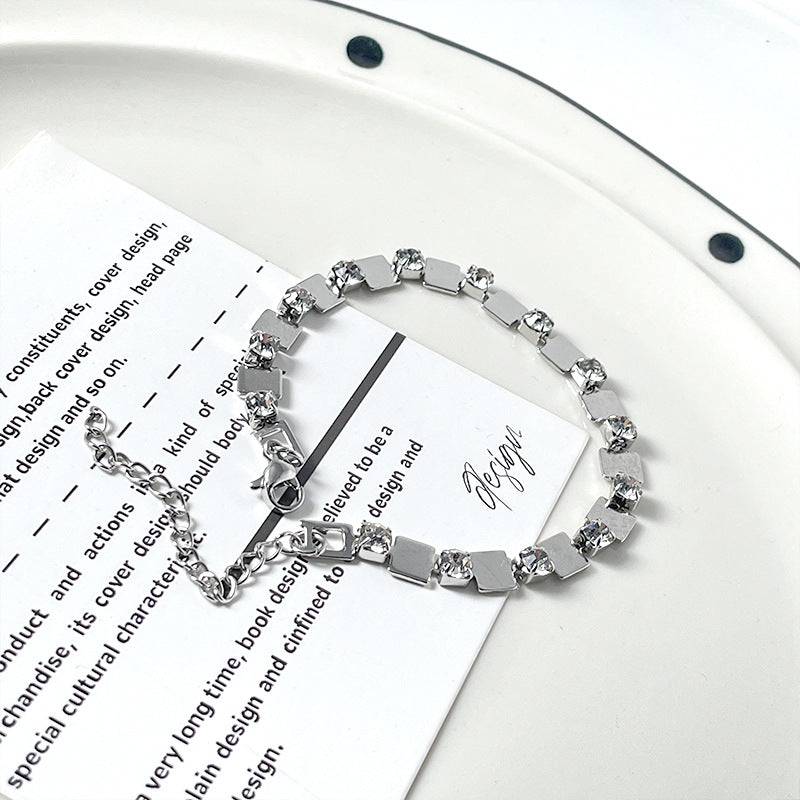 Square-Shape Zircon Titanium Steel Bracelet