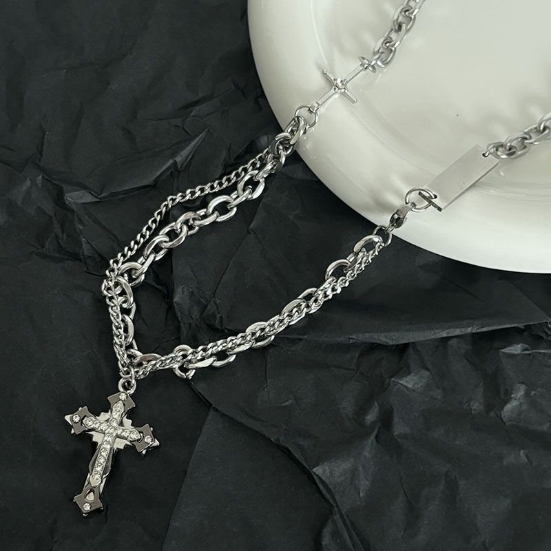Mangxing Cross Necklace Set Edgy Hip-Hop Style