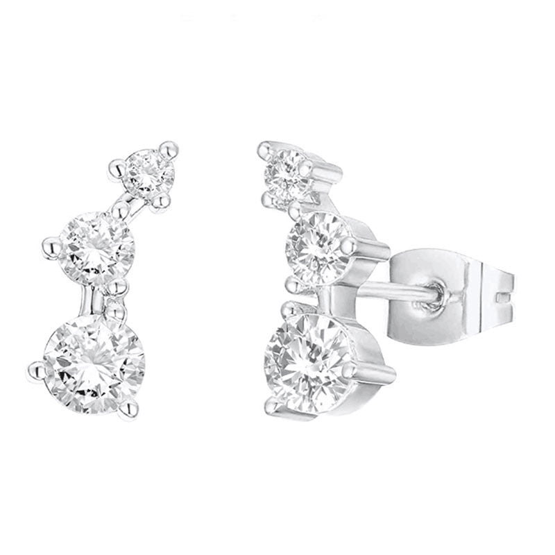 Simple Curved Sparkling Zircon Stud Earrings With Pave-set Stones