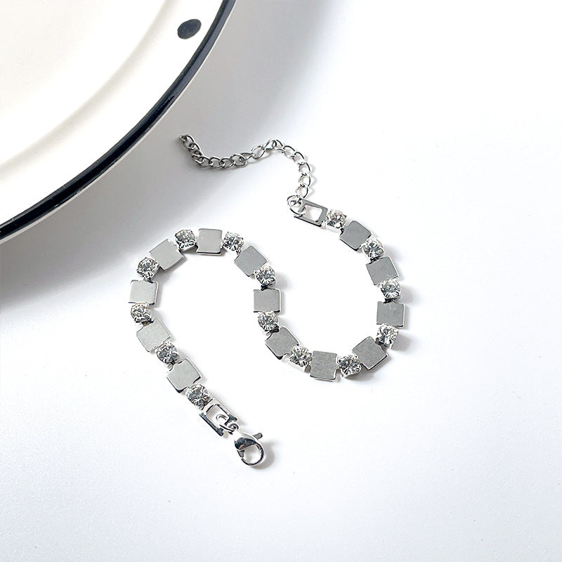 Square-Shape Zircon Titanium Steel Bracelet
