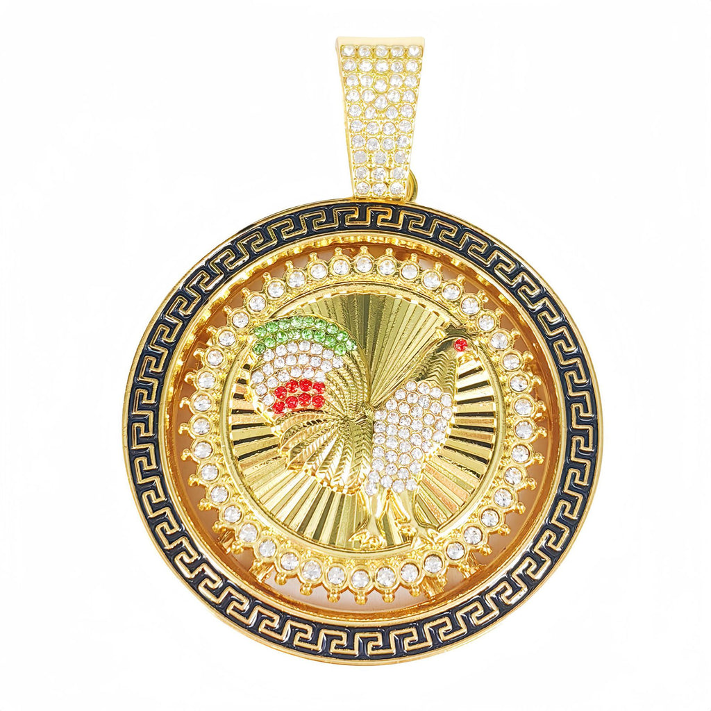 New Diamond Studded Rotatable Rooster Round Pendant