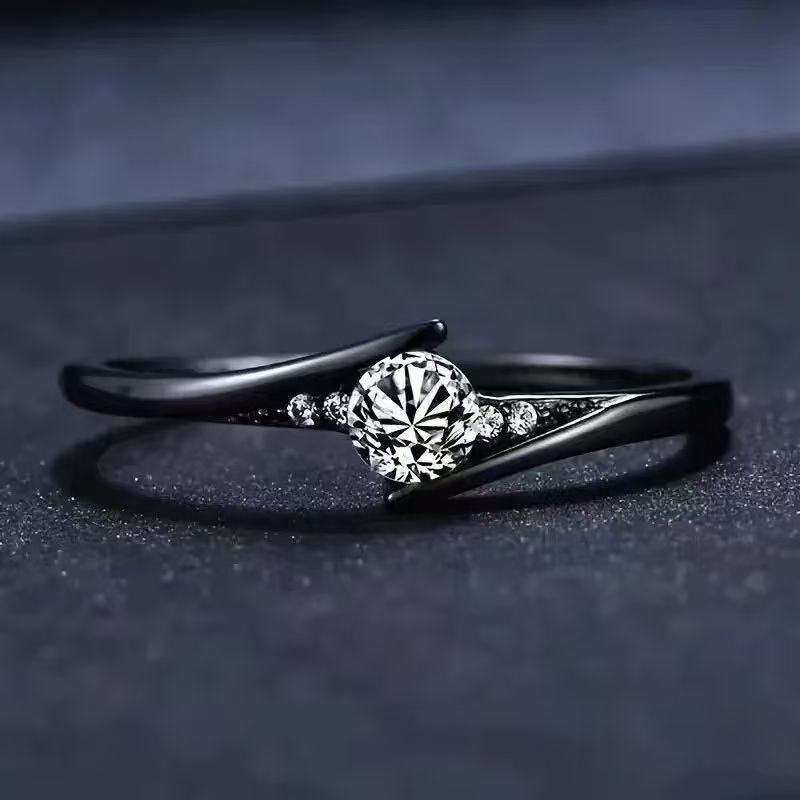 Diamond Ring black Female Minimalist Retro Creative Diamond Studded Ring