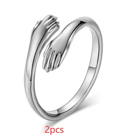 Diamond Ring Alloy Simple Hands Hug Ring Opening Adjustable Jewelry